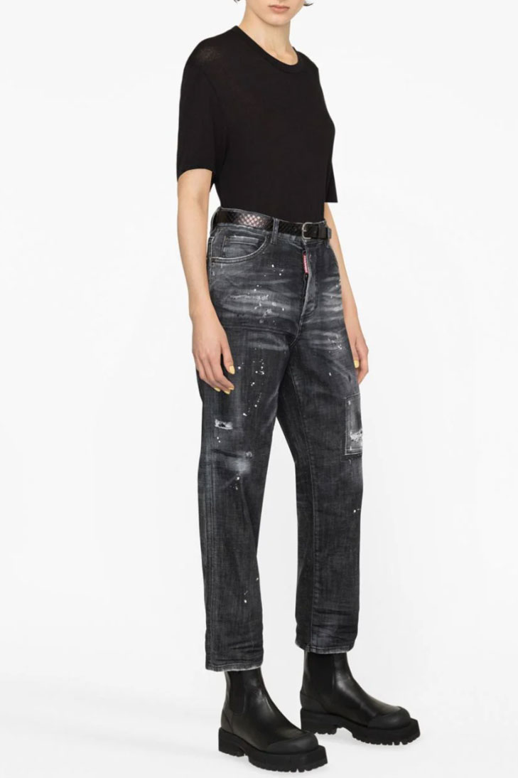 укороченные джинсы с эффектом разбрызганной краски