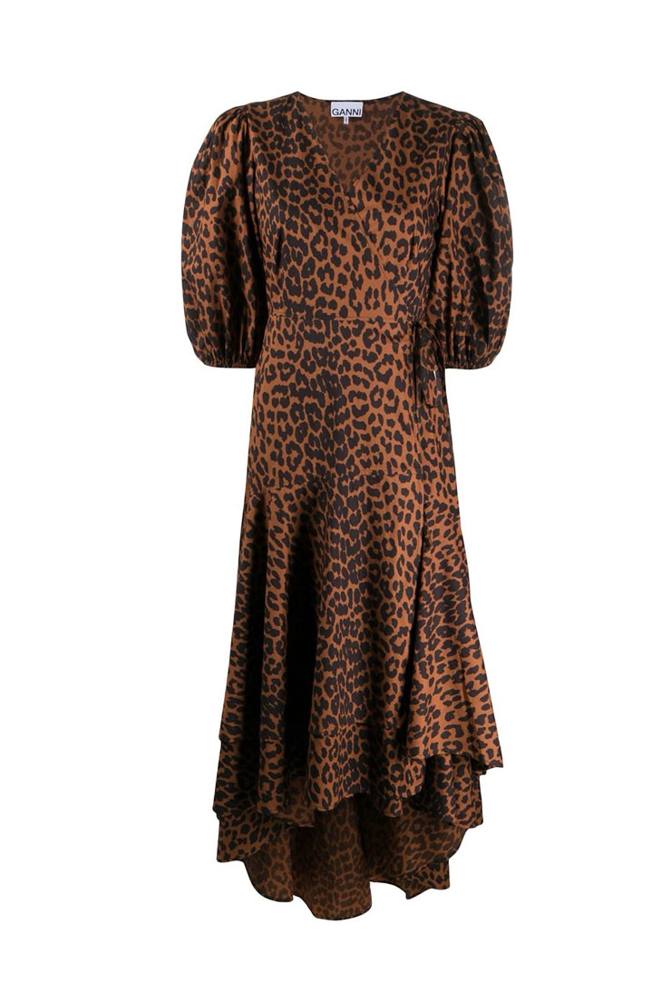 Платье Ganni с леопардовым принтом и асимметричным подолом 