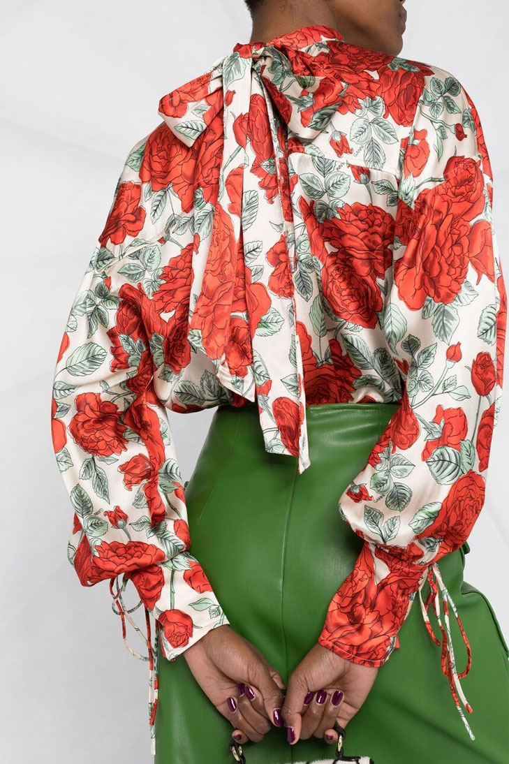 Блузка Ganni с цветочным принтом и завязками на манжетах