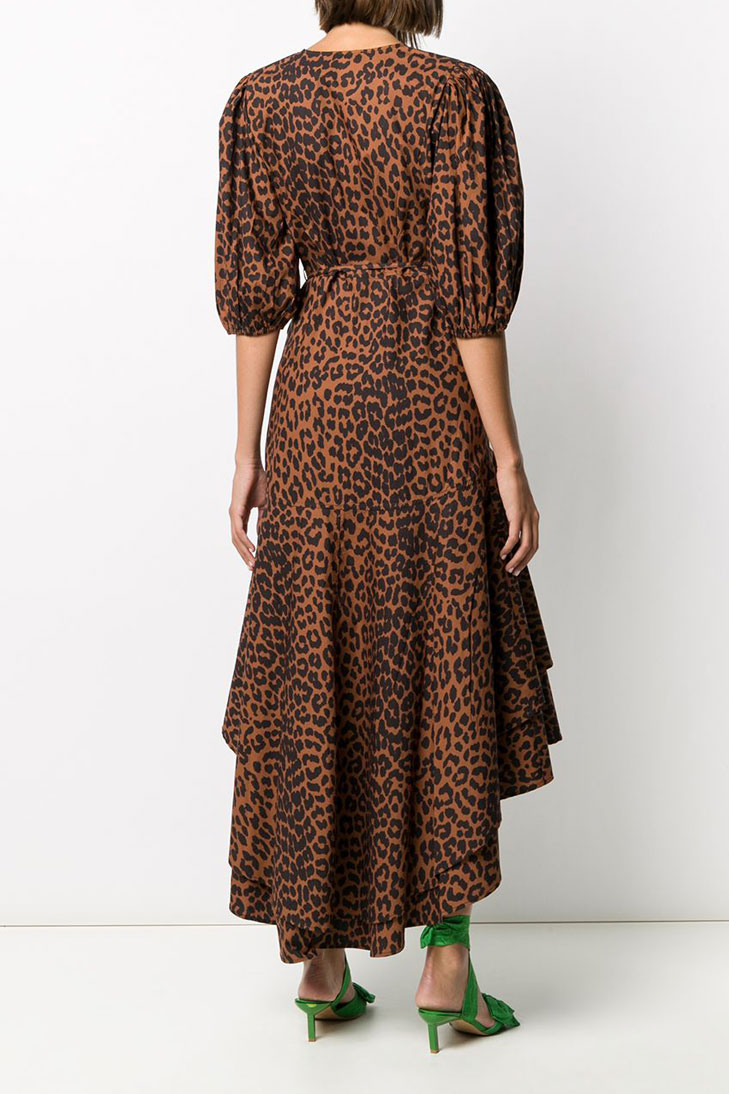 Платье Ganni с леопардовым принтом и асимметричным подолом 