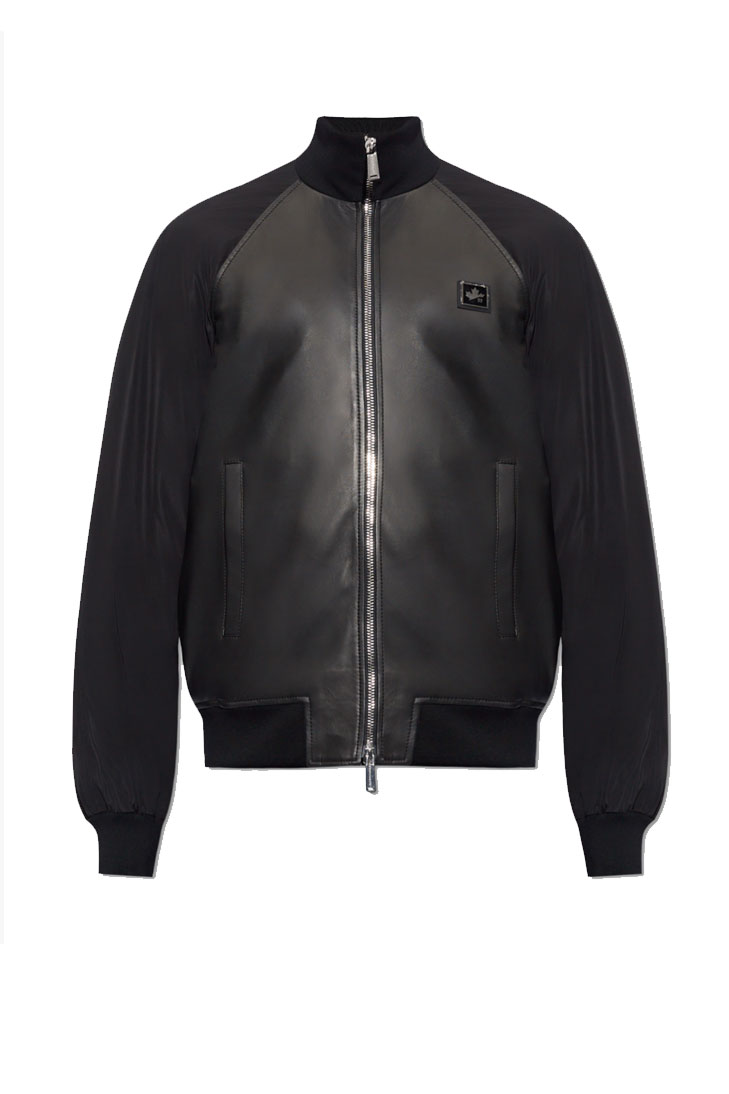 Кожаный бомбер с логотипом
