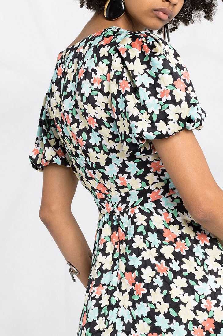 Платье Saint Laurent с объемными рукавами и цветочным принтом