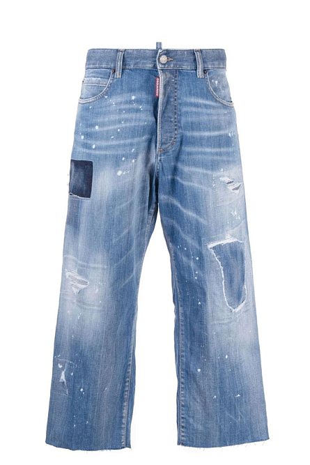 укороченные джинсы широкого кроя с эффектом потертости