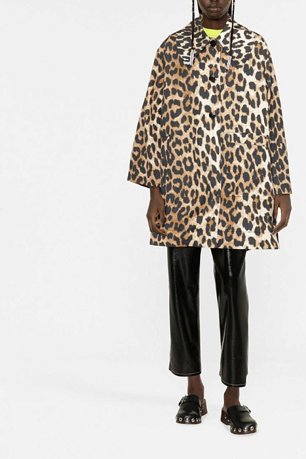 однобортное пальто  леопардового принта